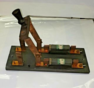 Huge Antique Knife Switch,  Trumbull,  Steampunk,  Industrial Relic,  Slate Base 2