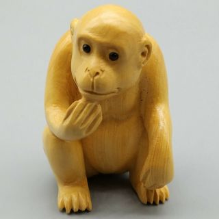 Hand Carved Japanese Boxwood Netsuke A Wise Monkey Handy Wood Carving Figurine