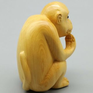 Hand Carved Japanese Boxwood Netsuke a Wise Monkey Handy Wood Carving Figurine 4