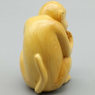 Hand Carved Japanese Boxwood Netsuke a Wise Monkey Handy Wood Carving Figurine 5