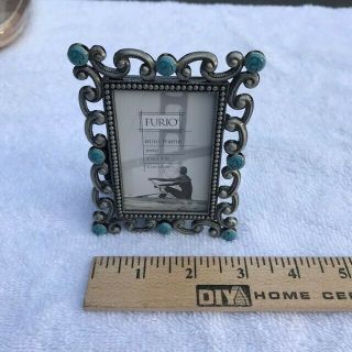 Vintage Antique Style Blue Jeweled 3 " X 4 " Silver Metal Picture Photo Frame