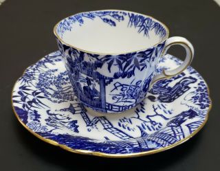 Antique Royal Crown Derby " Mikado " Cup And Saucer English Bone China Flo Blue