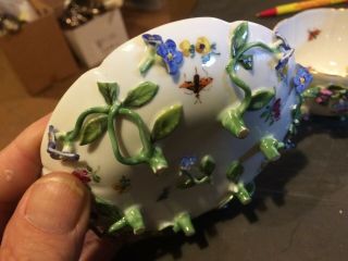 Antique 19th Century Meissen Porcelain Cup & Saucer Bugs Applied Floral ' s 7