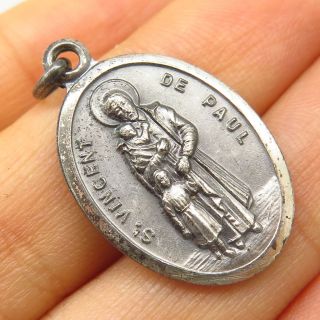 Antique Italy Sterling Silver St.  Vincent De Paul Religious Charm Pendant