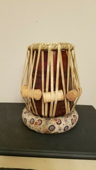 Vintage Tabla Dayan Drum 11 Inch Indian Hand Carved Wooden Daya Rawhide Antique