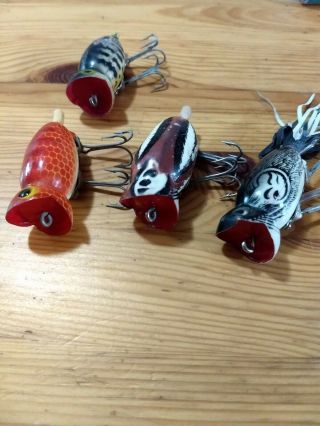 Four Vintage Fred Arbogast Hula Poppers.  Great Colors. 4