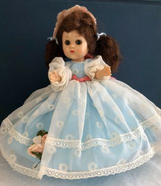Vintage Vogue Bkw Ginny Doll With Molded Eyelashes In Her Blue Tagged Gown