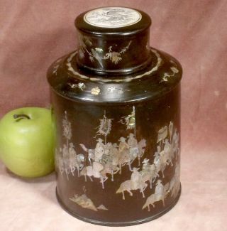 Antique C1890 M - O - P Inlaid Wood Chinese Warriors Parade Tea Caddy Indo China