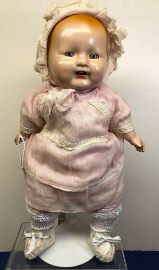 14” Vintage Tin Head Baby Doll Dress,  Bonnet,  & Booties Adorable