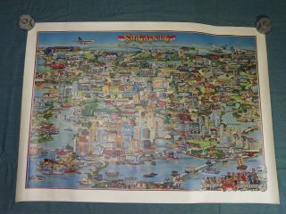 Jean - Louis Rheault Illustrated Pictorial Map Of Singapore City Rare
