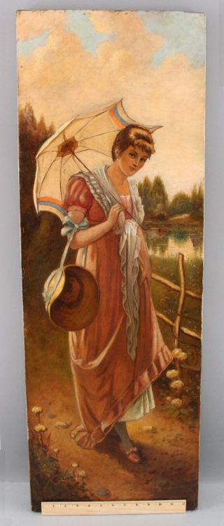 19thc Antique Eugene De Blaas Portrait Oil Painting,  Victorian Lady & Parasol