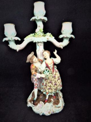 Antique Volkstedt Porcelain Dresden Germany Figural Triple Candleabra 1890 