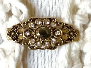 The Mattie Slender Antiqued Gold,  Brown Stone And Rhinestone Flower Sweater Clip