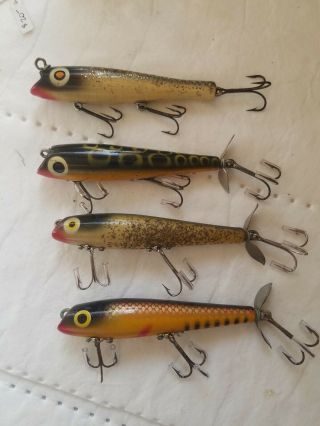 Group Of Four Vintage Porter Pop Stop Wood Lures Made In Florida.