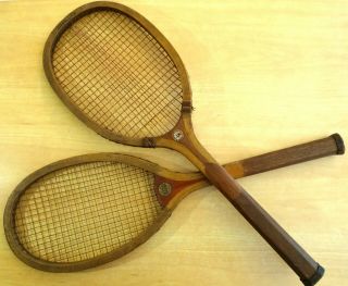 2 Antique Wood Tennis Racquets Narragansett Tournament Horsman Newport C.  1905