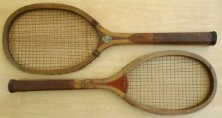 2 Antique Wood Tennis Racquets Narragansett Tournament HORSMAN NEWPORT c.  1905 2