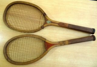 2 Antique Wood Tennis Racquets Narragansett Tournament HORSMAN NEWPORT c.  1905 3
