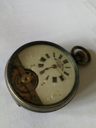 Antique Hebdomas Type Nickel Cased 8 Day Pocket Watch.