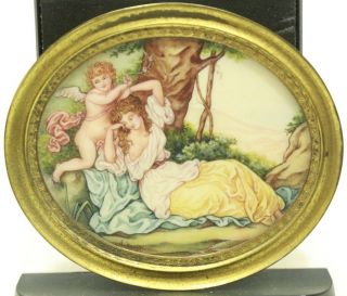 Antique Hand Painted Portrait Of Woman And Little Angel Signed (32)