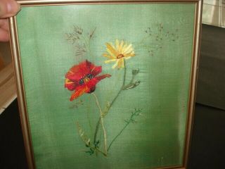 Antique 1926 Embroidered Crepe De Chine Panel From A Dress In Old Frame,  Glass