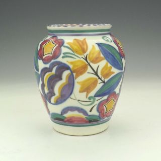 Antique Poole Pottery - Traditional Stylised Flower Painted Vase - Art Deco