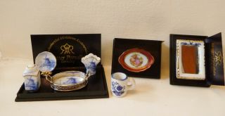 Dollhouse Miniature Reutter Porcelain Accessories Blue & Wht.  Delft,  Mirror,  Nos