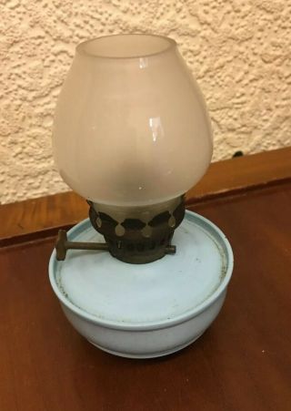Vintage Pale Blue Enamel Kelly/pixie/nursery Oil Lamp With Weighted Base