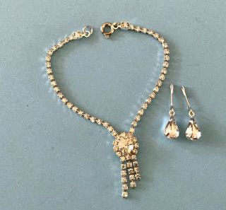 Vintage Rhinestone Doll Jewelry Necklace Earrings Madame Alexander Cissy Revlon