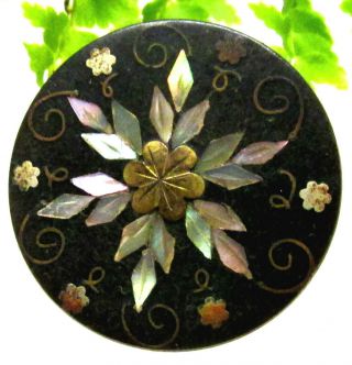 Stunning Victorian Horn Button W/ Inlaid Pearl Snowflake Flower E68