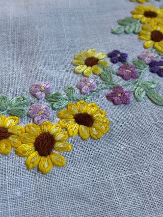 Vintage Hand Embroidered Linen Traycloth With Flower Garlands