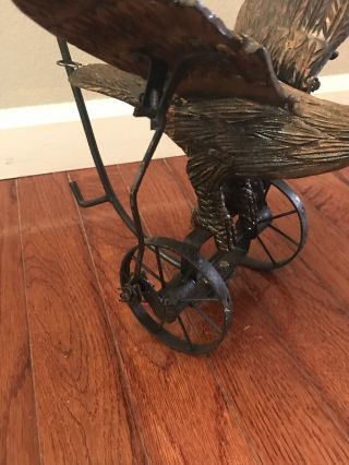 Antique Mechanical Eagle Push Toy Wooden Metal Bird Wings Move Must C 4