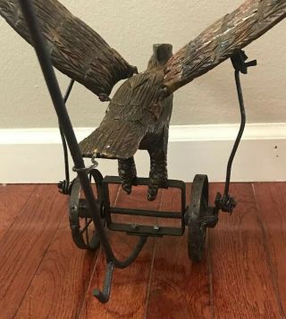 Antique Mechanical Eagle Push Toy Wooden Metal Bird Wings Move Must C 5