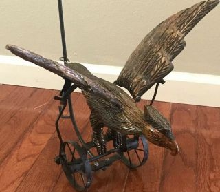 Antique Mechanical Eagle Push Toy Wooden Metal Bird Wings Move Must C 6