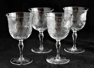 Antique Set 4 Thomas Webb Intaglio Cut Floral Rock Crystal Claret Wine Glass