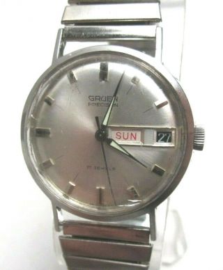 Vintage Gruen Precision Day/date 17j Stainless Steel Watch Cal.  522cd