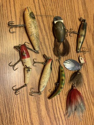 7 Vintage Old Wooden Fishing Lures