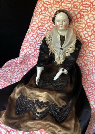 Old Antique German Bisque China Head Cloth Doll 29” Formal Dress