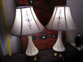 Pair Mid - Century Modern Table Lamps By Quartite Creative W/ Era Shades