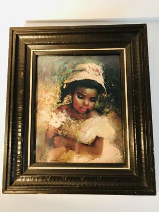 Vintage M.  Rumi Little Black Girl Framed Art Print -