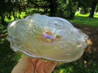 Dugan Amaryllis Antique Carnival Art Glass Stemmed Plate Marigold Rare & Pretty