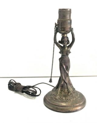 Antique Figural Metal Spelter Art Nouveau Woman Lady Lamp Base