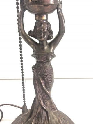 ANTIQUE FIGURAL METAL SPELTER ART NOUVEAU WOMAN LADY LAMP BASE 3