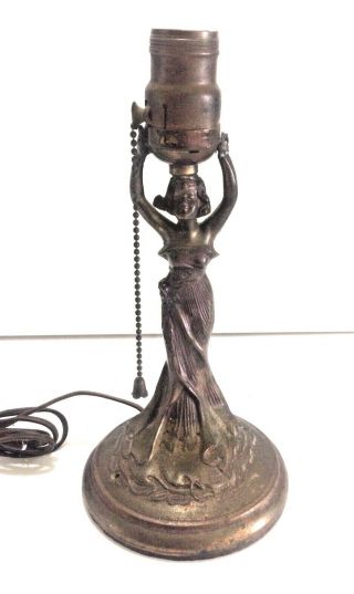 ANTIQUE FIGURAL METAL SPELTER ART NOUVEAU WOMAN LADY LAMP BASE 4