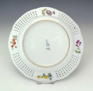 Antique Meissen Dresden Porcelain Hand Painted Flower & Bird Pierced Plate 3