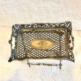 Antique German Dollhouse Miniature Tea/serving Tray On Stand 3 " H 2.  5 " X1 3/4 "