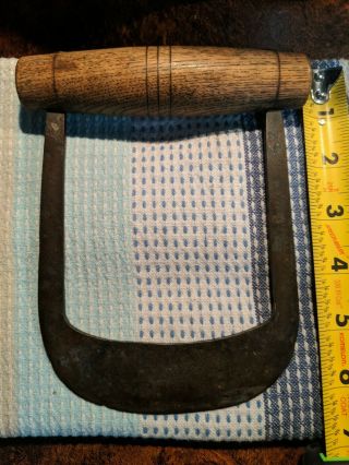 Antique Vintage Handheld Food Chopper Wood Handle Metal Blade Kitchen Tool