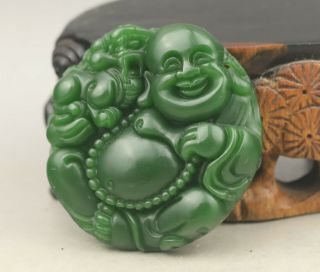 Old Chinese Natural Jade Hand - Carved Buddha Pendant