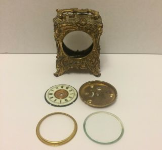 Antique Art Nouveau Small Ornate Gold Tone Clock Case & Dial No Movement