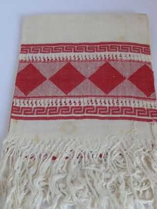 Antique Linen Damask Towel Turkey Red Signed And Dated 1894