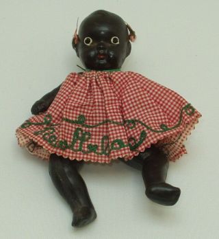 VINTAGE BLACK AMERICANA BISQUE DOUBLE JOINTED GIRL DOLL - MARKED JAPAN - 6,  